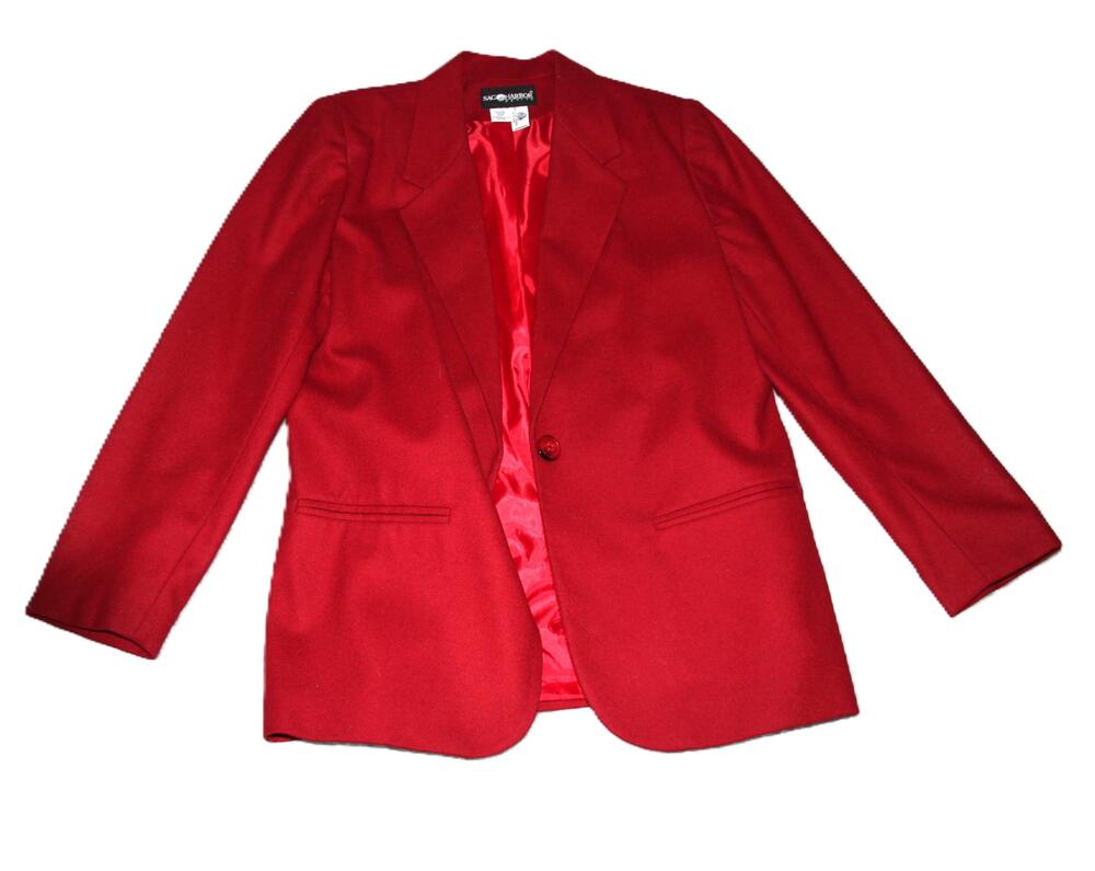 Sag Harbor Petite Blazer Womens 10P Red Wool Single Button Notch Lapel Lined